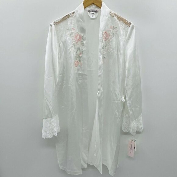 Linea Donatella S/M Lace-Trim Charmeuse Robe FLAW - Picture 3 of 7